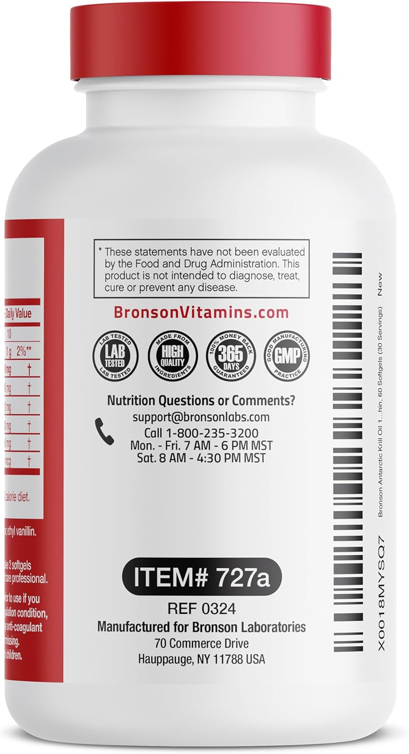 Bronson Antarctic Krill Oil 1000 Mg with Omega-3S EPA, DHA, Astaxanthin and Phospholipids 60 Softgels