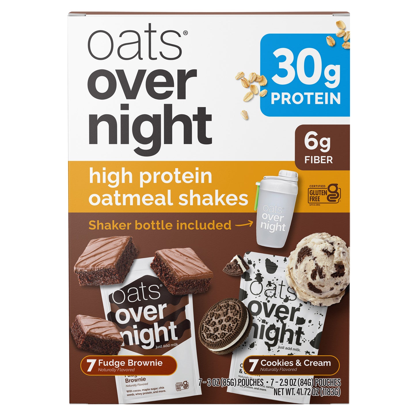 Oats Overnight Variety Pack, 30G Protein Shake, Cookies & Cream, Fudge Brownie, 14-Pack
