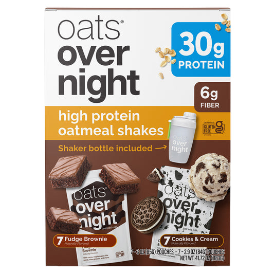 Oats Overnight Variety Pack, 30G Protein Shake, Cookies & Cream, Fudge Brownie, 14-Pack