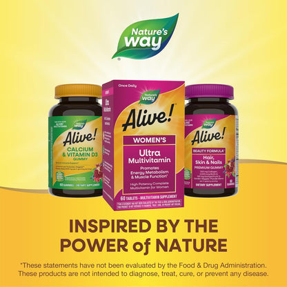 Nature'S Way Alive! Women'S Daily Ultra Multivitamin, High  Formula, Promotes Energy Metabolism and Muscle Function*, Women'S Vitamins, Methylated Vitamin B12, 60 Tablets
