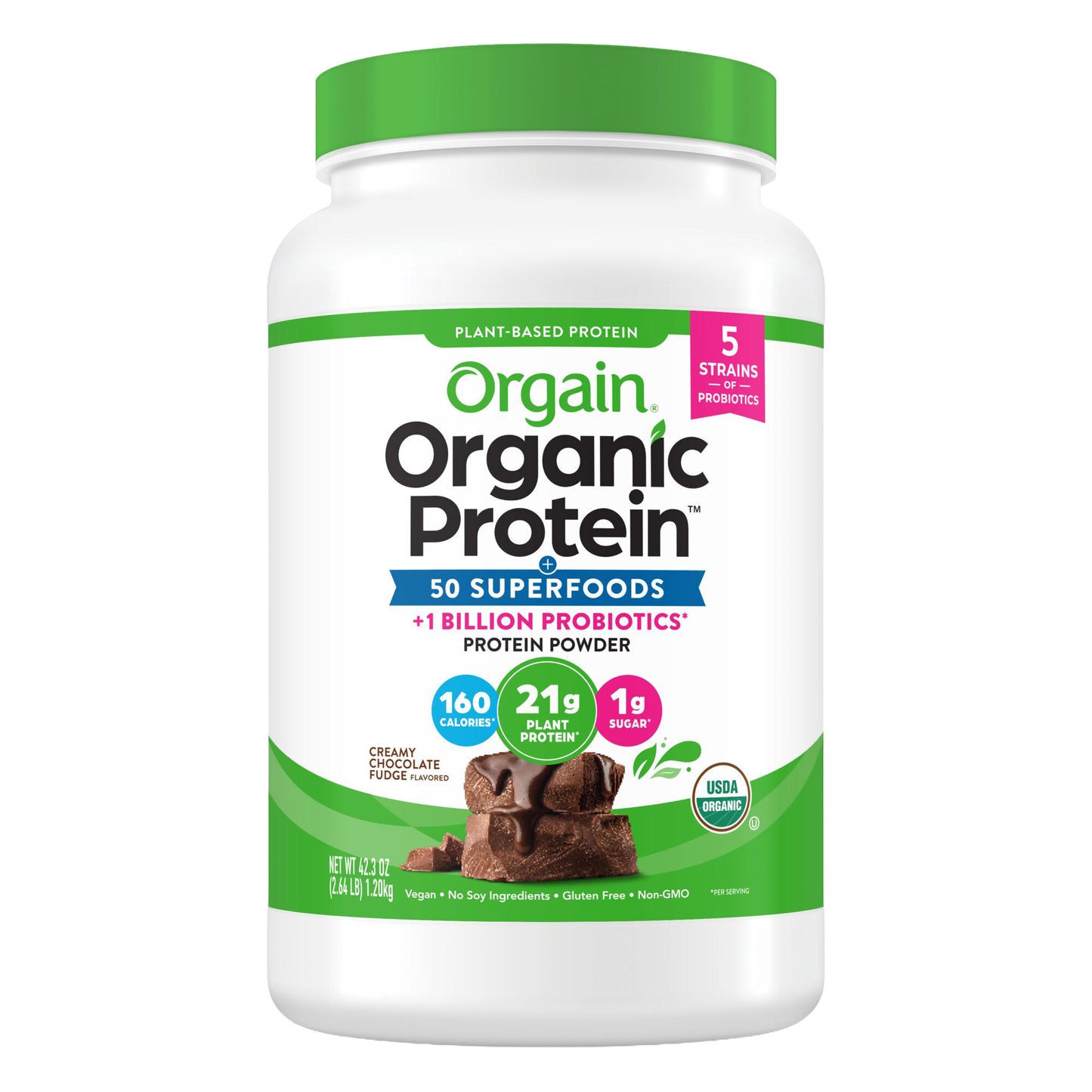 Orgain Organic Protein and Superfoods Plant Based Protein Powder, Creamy Chocolate Fudge, 2.64 Lbs