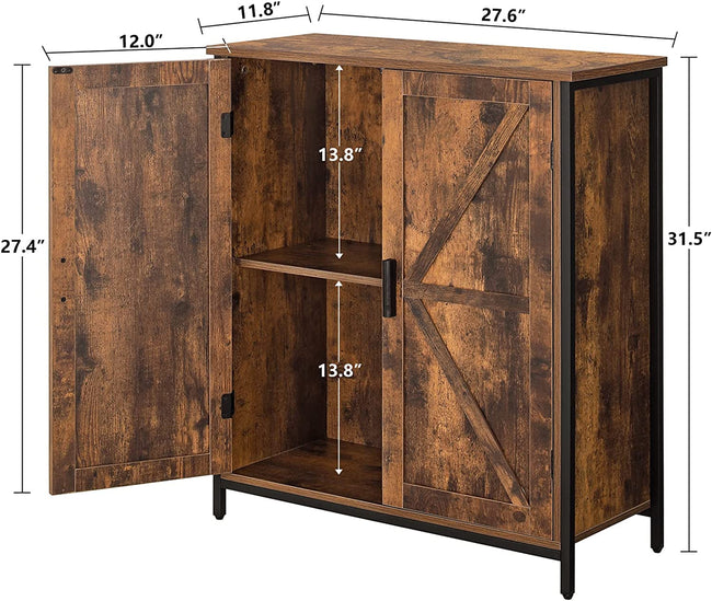 Storage Cabinet, with 2 Doors & 1 Shelf, Wooden Buffet Cabinet Rustic Brown & Black