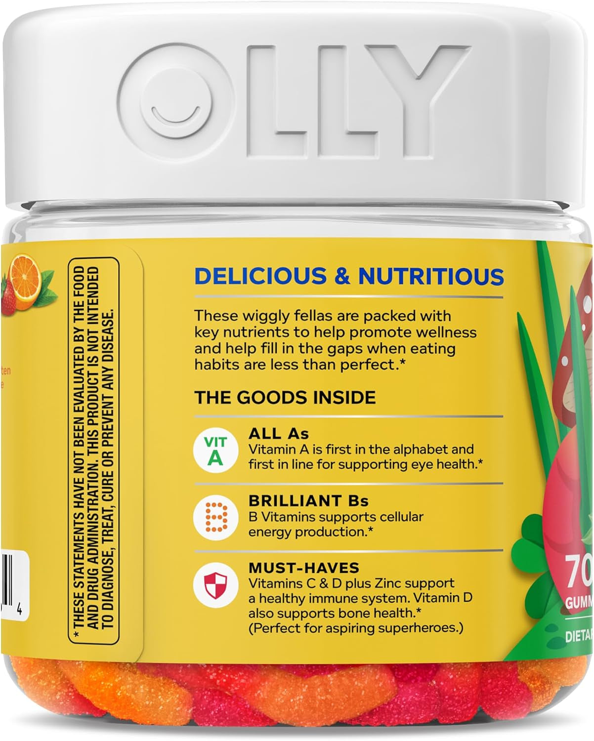 OLLY Kids Multivitamin Gummy Worms, Overall Health and Immune Support, Vitamins and Minerals A, C, D, E, Bs and Zinc, Chewable Supplement, Sour Fruit Punch, 45 Day Supply (70 Count)