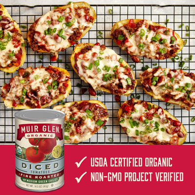Muir Glen Organic Diced Fire Roasted Canned Tomatoes, with Medium Green Chilies, 14.5 Oz.