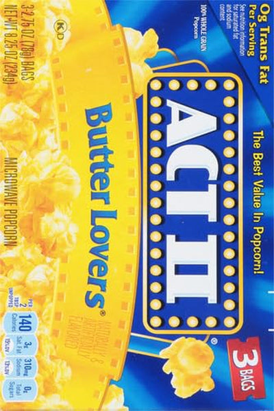 ACT II Butter Lovers Microwave Popcorn, 3-Count 2.75-Oz. Bags