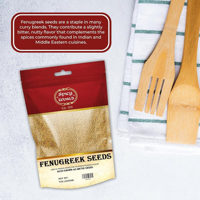 Spicy World Fenugreek Seeds (Methi) 7 Ounce Bag - All Natural & Pure - Resealable Bag