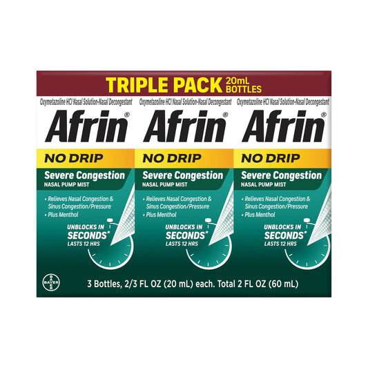 Afrin No Drip Severe Congestion 12 Hour Nasal Pump Mist, 60 Ml