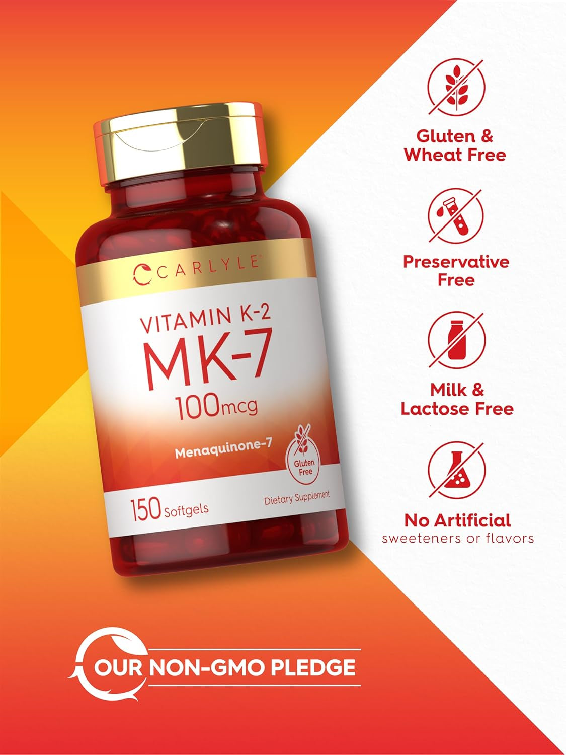 Carlyle Vitamin K2 MK7 100 Mcg | 150 Softgels | Non-Gmo, Gluten Free Supplement