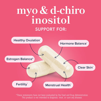 Myo-Inositol & D-Chiro Inositol for Hormone Balance for Women | Fertility, Ovarian Health & Cycle Support | Ideal 40:1 Ratio, Myoinositol 2000Mg & D Chiro 50Mg | Ovarian Support Vitamins | 120 Ct.