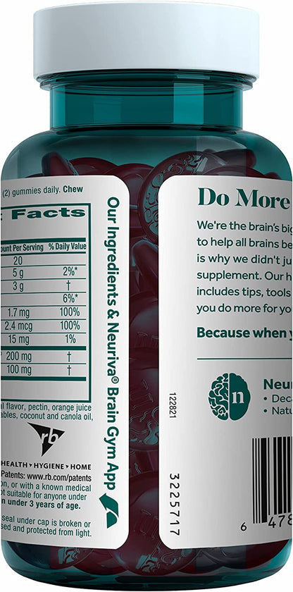 NEURIVA plus Brain Supplement for Memory,Focus & Concentration+Cognitive Function with Vitamins B6 & B12 and Clinically Tested Nootropics Phosphatidylserine and Neurofactor,50Ct Strawberry Gummies