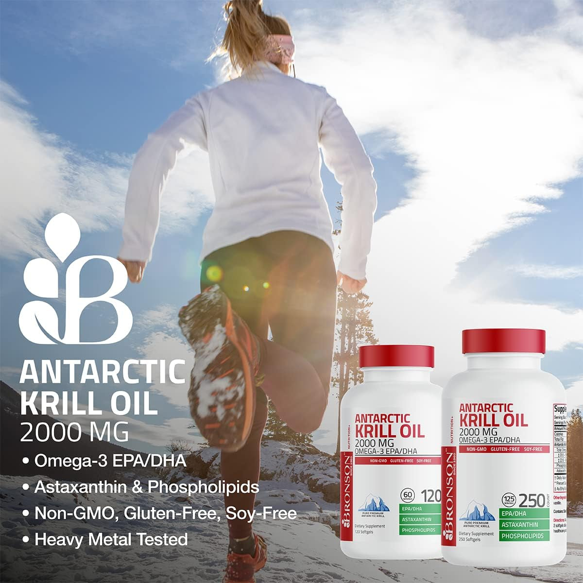 Bronson Antarctic Krill Oil 2000 Mg with Omega-3S EPA, DHA, Astaxanthin and Phospholipids 120 Softgels (60 Servings)