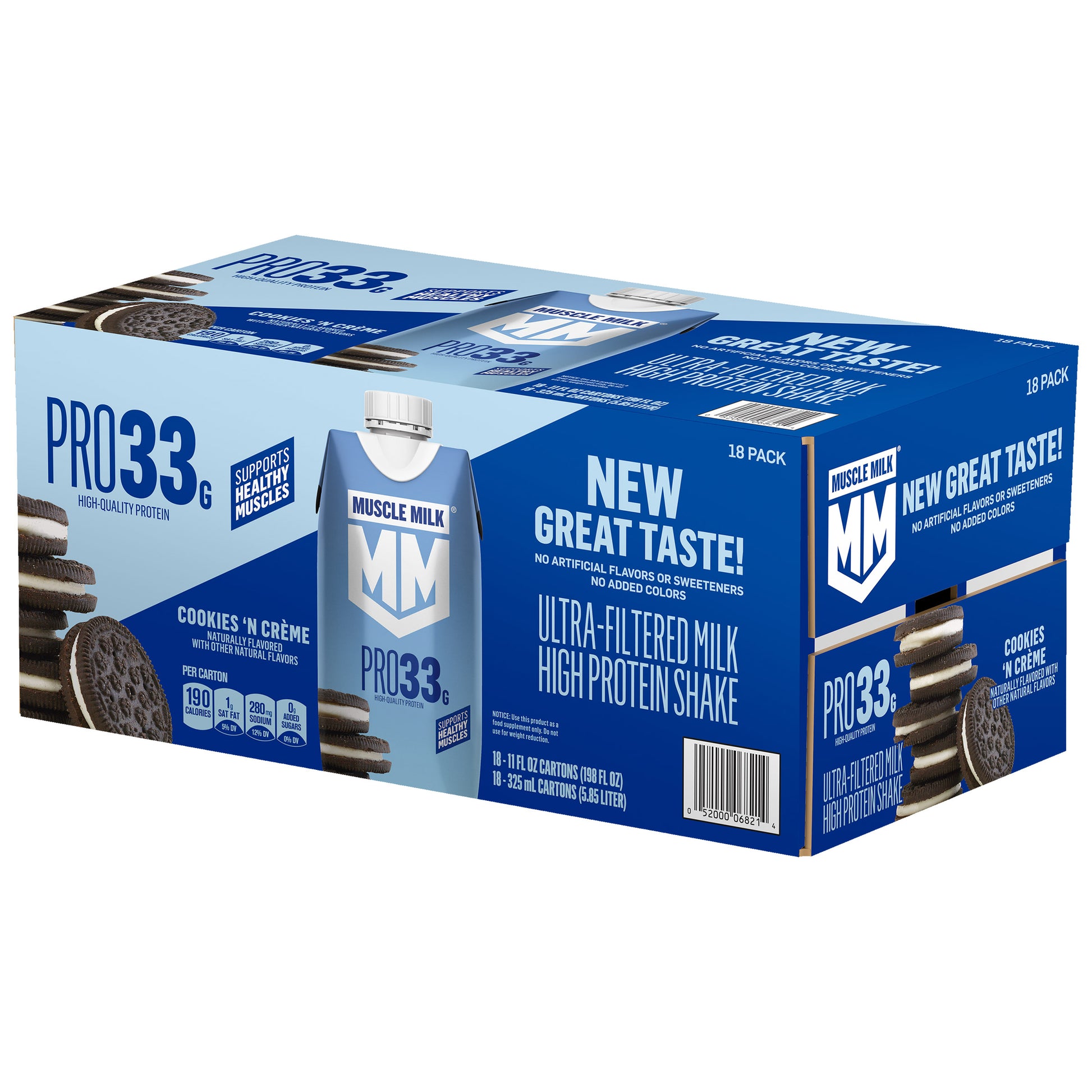 Muscle Milk 33G Protein Ultra-Filtered Milk Shake, Cookies 'N Crème, 11 Fl Oz, 18-Pack