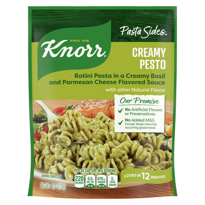 Knorr Creamy Pesto Rotini No Artificial Flavors Pasta Cooks in 12 Minutes, 4.1 Oz Regular Packing May Vary