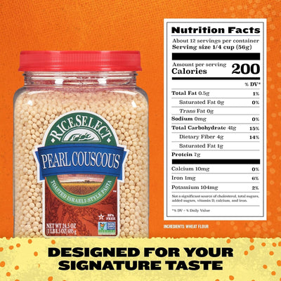 Riceselect Pearl Couscous, Israeli-Style Wheat Couscous Pasta, Non-Gmo, 24.5-Ounce Jar, (Pack of 1)