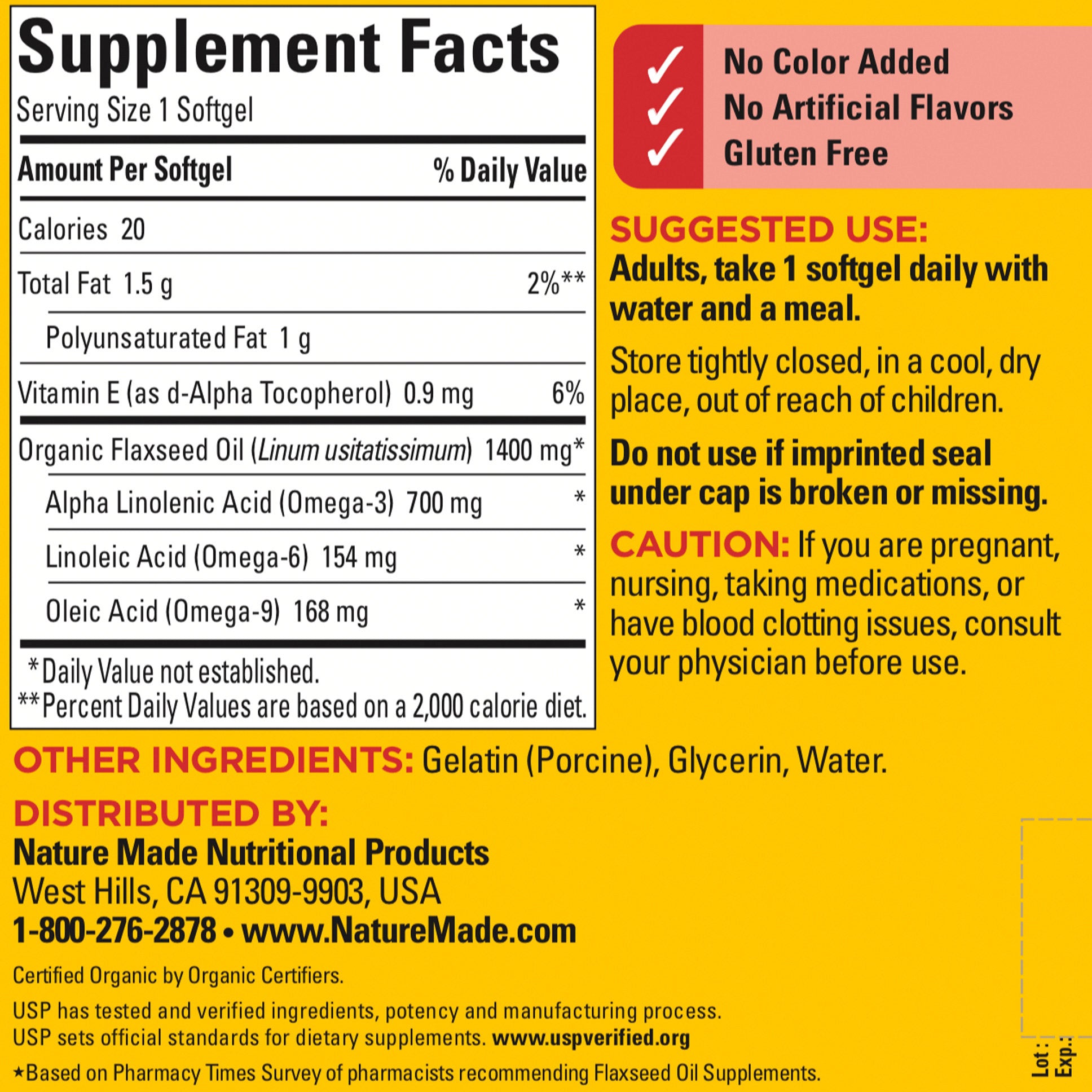 Nature Made Flaxseed Oil 1400 Mg, 300 Softgels