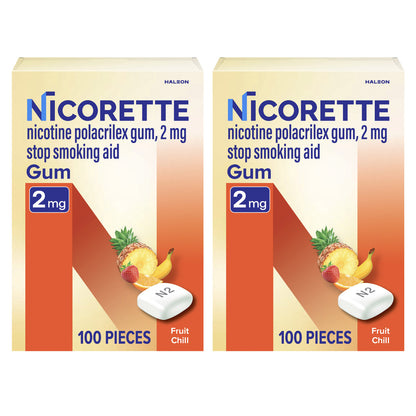 Nicorette Quit Smoking Aid 2Mg. or 4Mg. Fruit Chill Gum, 200 Pieces