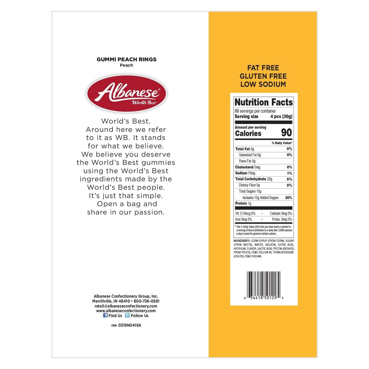 Albanese Candy, Gummi Peach Rings, 4.5-Pound Case of 12