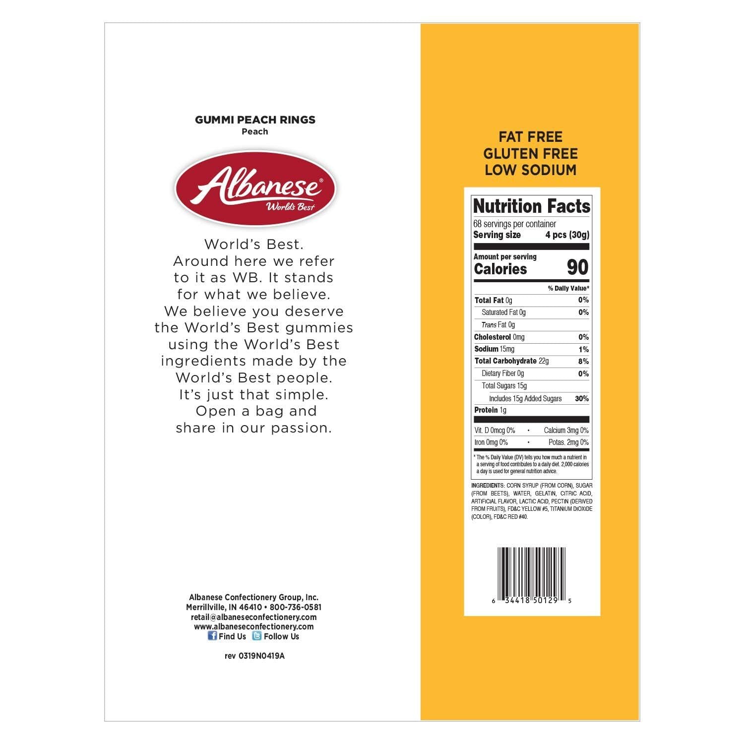 Albanese Candy, Gummi Peach Rings, 4.5-Pound Case of 12