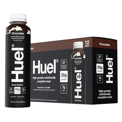 Huel Black Edition High-Protein Chocolate Meal  Drink, 16.9 Fl Oz, 12-Pack