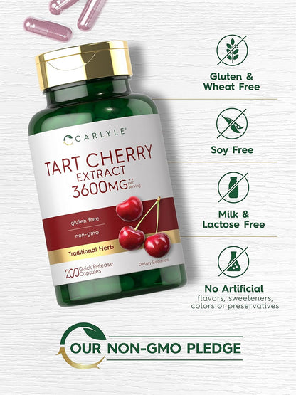 Carlyle Tart Cherry Extract Capsules | 200 Count | Non-Gmo and Gluten Free Formula | Traditional Herb Supplement