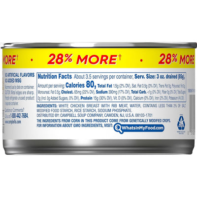 White Premium Chunk Canned Chicken Breast in Water, Fully Cooked Chicken, 12.5 OZ Can