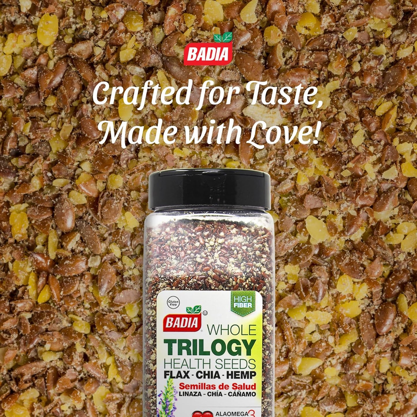 Badia Trilogy Health Seed, Flax, Chia, Hemp Seeds , 21 Oz Case of 6