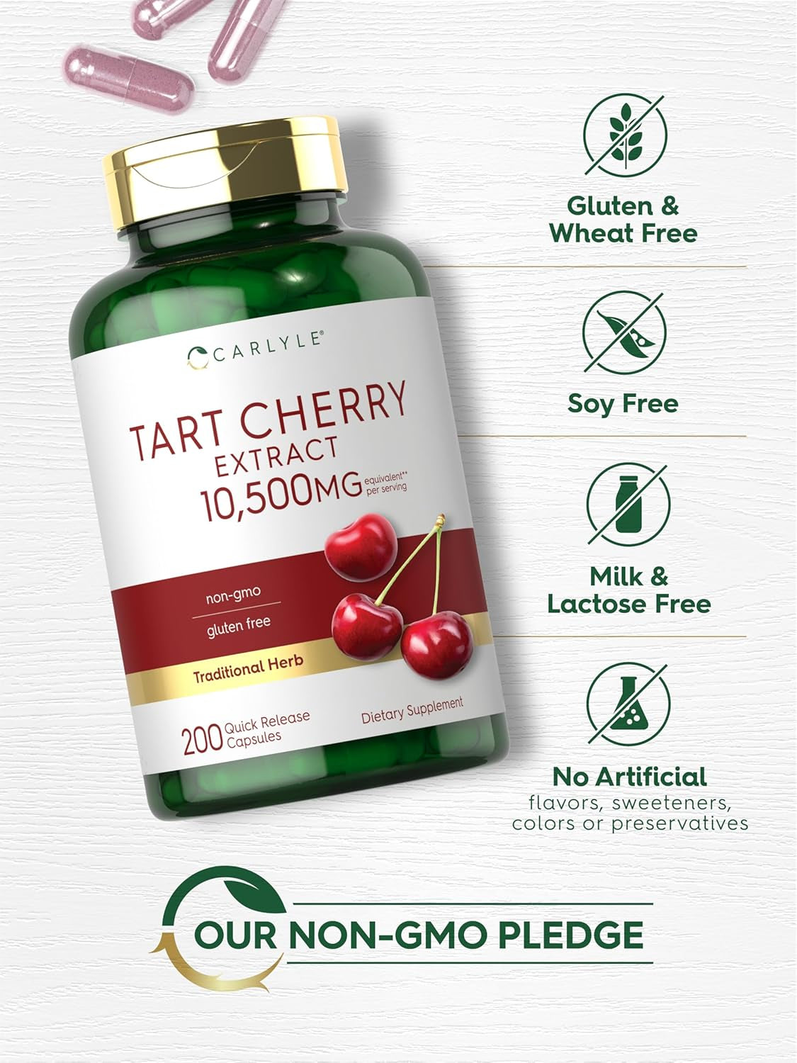 Carlyle Tart Cherry Capsules | 10,500Mg | 200 Pills | Max  | Non-Gmo, Gluten Free | Tart Cherry Juice Extract