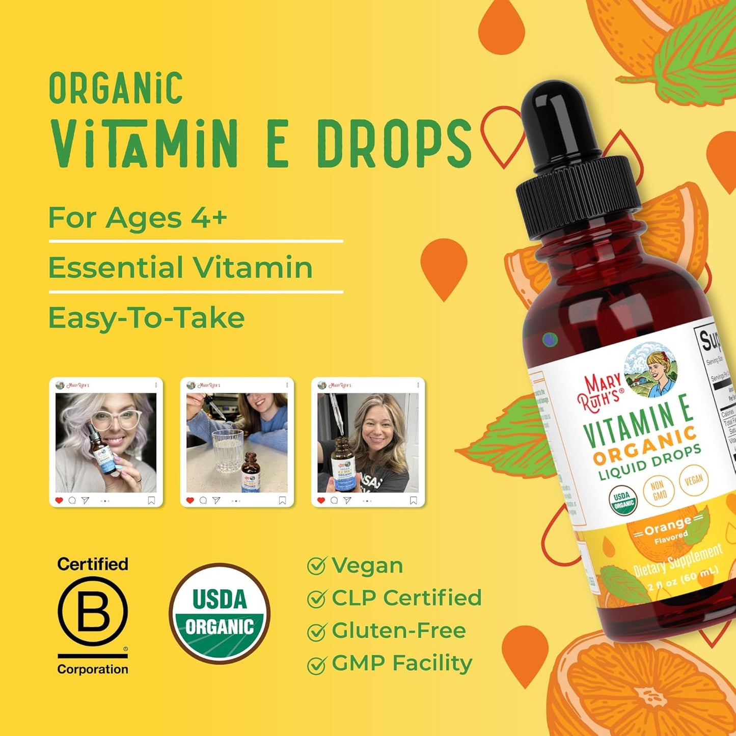 Maryruth Organics USDA Vitamin E Liquid Drops 2 Month Supply | Bone and Joint Health | Cognitive Health for Adults and Kids | Sugar Free, Vegan, Non-Gmo, Gluten Free | 2 Ounces