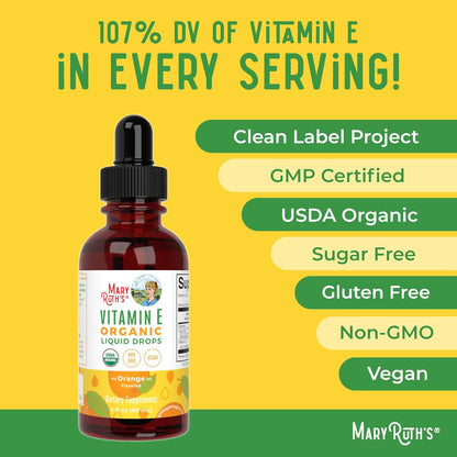 Maryruth Organics USDA Vitamin E Liquid Drops 2 Month Supply | Bone and Joint Health | Cognitive Health for Adults and Kids | Sugar Free, Vegan, Non-Gmo, Gluten Free | 2 Ounces