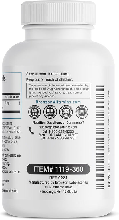 Bronson Melatonin 10Mg Fast Dissolve Cherry Flavored Tablets Vegetarian Chewable Lozenges, 360 Count