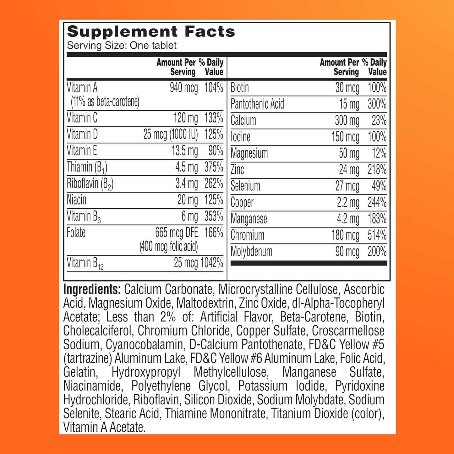One a Day Multivitamin for Women 50 and over Tablets, Womens Multivitamin 50 plus with Vitamins D, C, E, Zinc & Biotin, Daily Vitamins for Woman 50+, 200 Ct (Packaging May Vary)