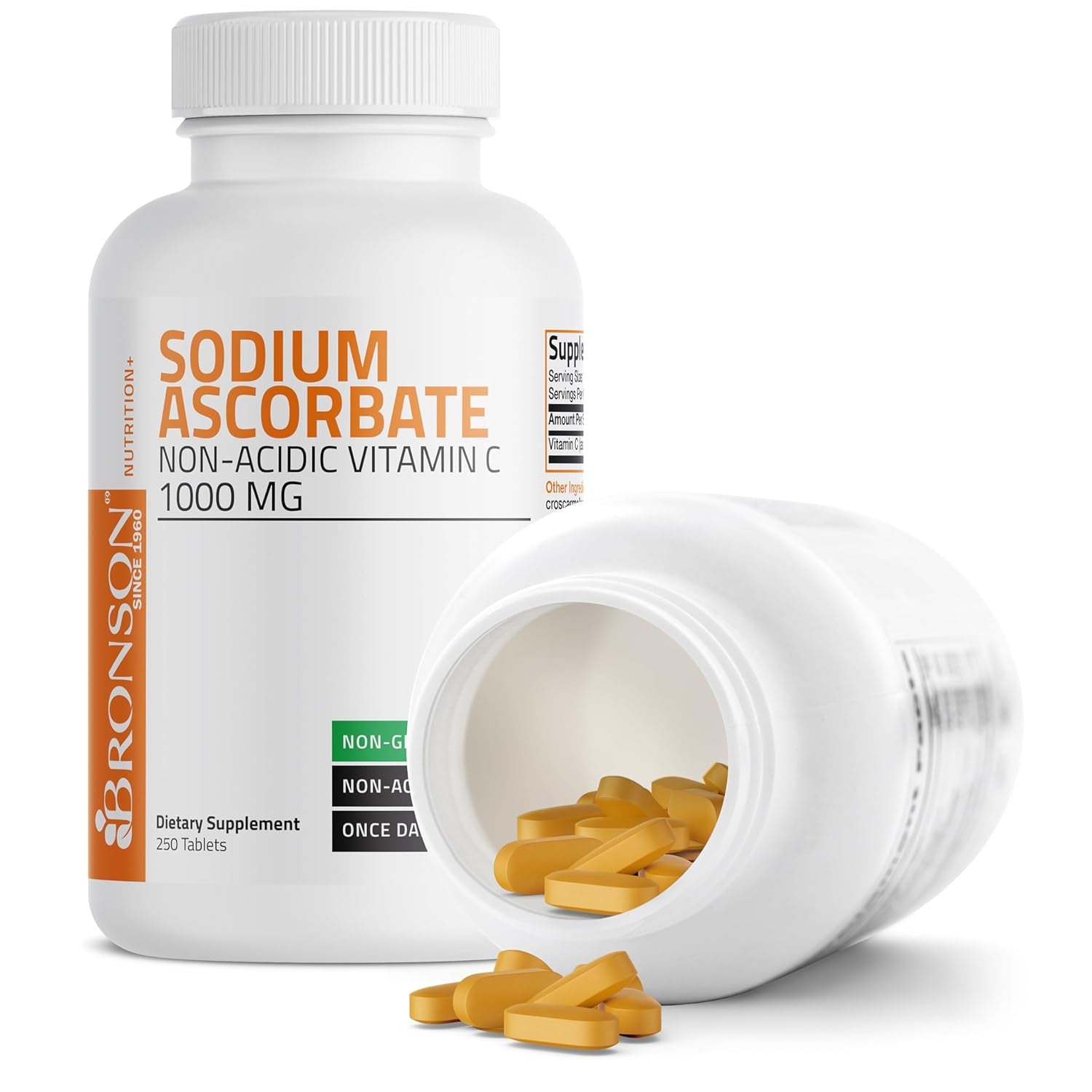 Bronson Sodium Ascorbate Non Acidic Vitamin C 1000 Mg Tablets - Gentle on the Stomach - Immune System Booster - Powerful Antioxidant - Non GMO Vitamin C Supplement, 250 Count