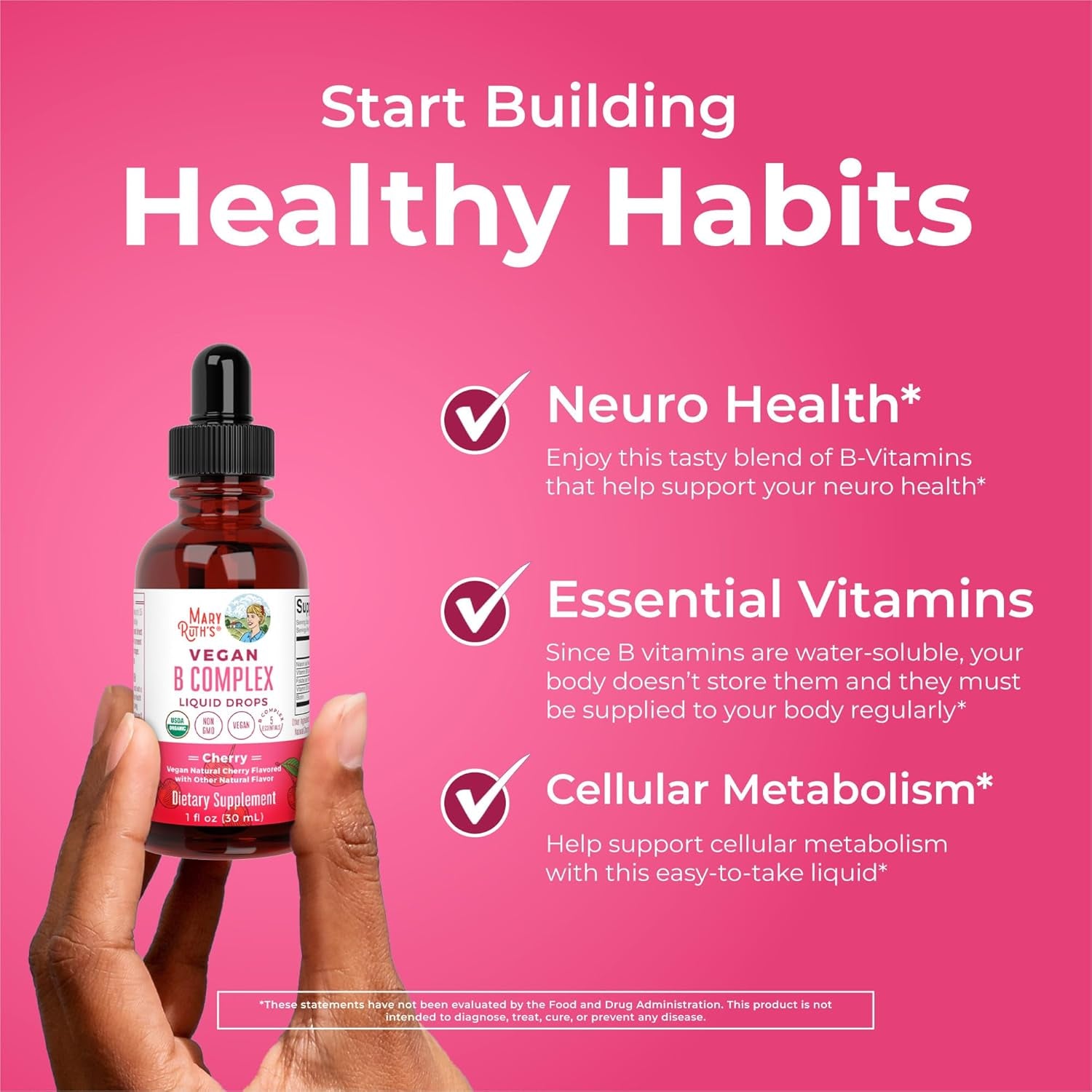 Maryruth Organics Vitamin B Complex | B Vitamins Complex | Biotin | Vitamin B12 | Niacin | Folate | Metabolic Support Supplement | Vegan | USDA Organic | Non-Gmo | Gluten Free | 2 Month Supply
