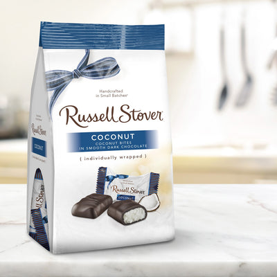 Russell Stover Dark Chocolate Coconut, 6 Ounce Mini Gusset Bag, Sweet Coconut Covered in Rich Chocolate Candy, Individually Wrapped