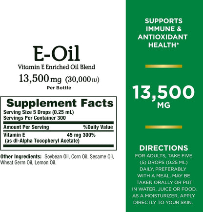 Nature’S Bounty Vitamin E Oil, Supports Immune & Antioxidant, 30,000IU Vitamin E, Topical or Oral, 2.5 Oz
