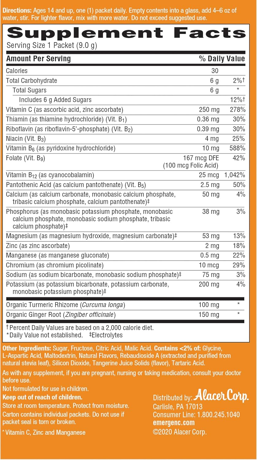 Emergen-C Citrus-Ginger Fizzy Drink Mix, Turmeric and Ginger, Immune Support, Natural Flavors with High  Vitamin C, 18 Count