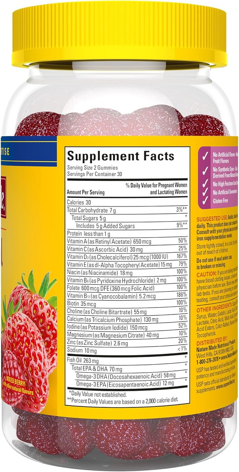 Nature Made Prenatal Gummies with DHA and Folic Acid, Prenatal Vitamin and Mineral Supplement for Daily Nutritional Support, 60 Gummies, 30 Day Supply