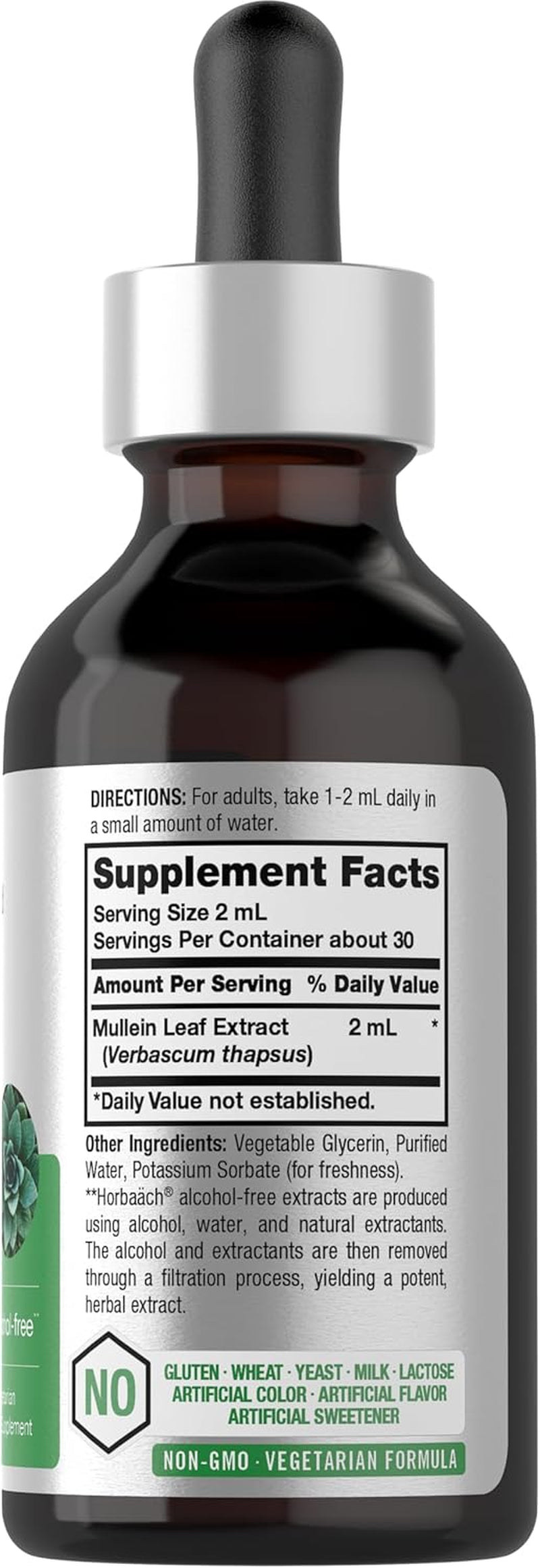 Horbäach Mullein Leaf Extract Drops | 2 Fl Oz | Alcohol Free Liquid Tincture | Vegetarian, Non-Gmo & Gluten Free Herbal Supplement