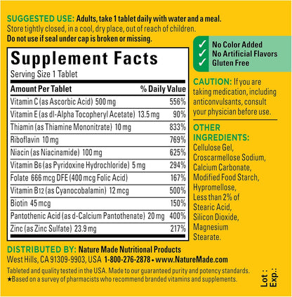 Nature Made Stress B Complex with Vitamin C and Zinc, B Complex Vitamins for Women and Men, Immune Support, 75 Tablets, 75 Day Supply