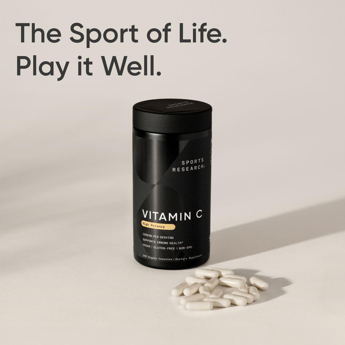 Sports Research High  Vitamin C Supplement - Vegan Veggie Capsules for Antioxidant Activity & Immune Support - Non-Gmo Verified & Gluten Free - Ascorbic Acid Vitamin C 1000Mg, 240 Count