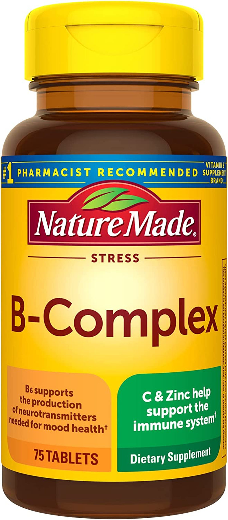 Nature Made Stress B Complex with Vitamin C and Zinc, B Complex Vitamins for Women and Men, Immune Support, 75 Tablets, 75 Day Supply