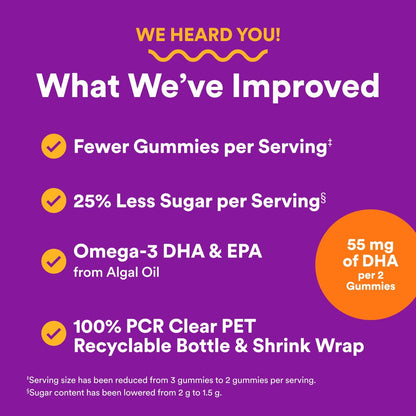 Smartypants Toddler Multivitamin Gummies - Improved Formula: Omega 3 (DHA/EPA), Vitamins D3, C, Vitamin B12, B6, A, K & Zinc, Biotin, Gluten Free, Three Fruit Flavors, 60 Count (30 Day Supply)