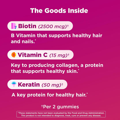 OLLY Undeniable Beauty Gummy, for Hair, Skin, Nails, Biotin, Vitamin C, Keratin, Chewable Supplement, Grapefruit, 30 Day Supply - 60 Count