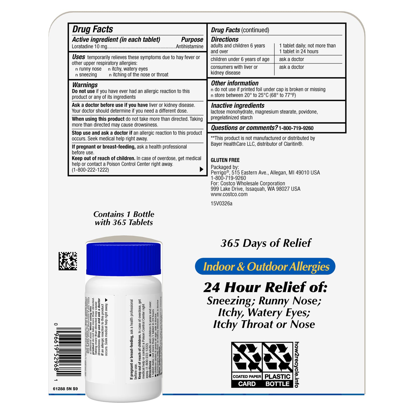 Kirkland Signature Non-Drowsy Allerclear Antihistamine 10 Mg., 365 Tablets