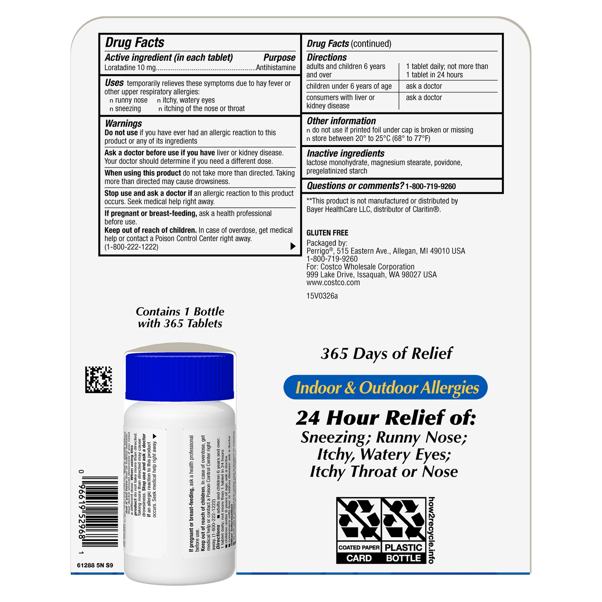 Kirkland Signature Non-Drowsy Allerclear Antihistamine 10 Mg., 365 Tablets