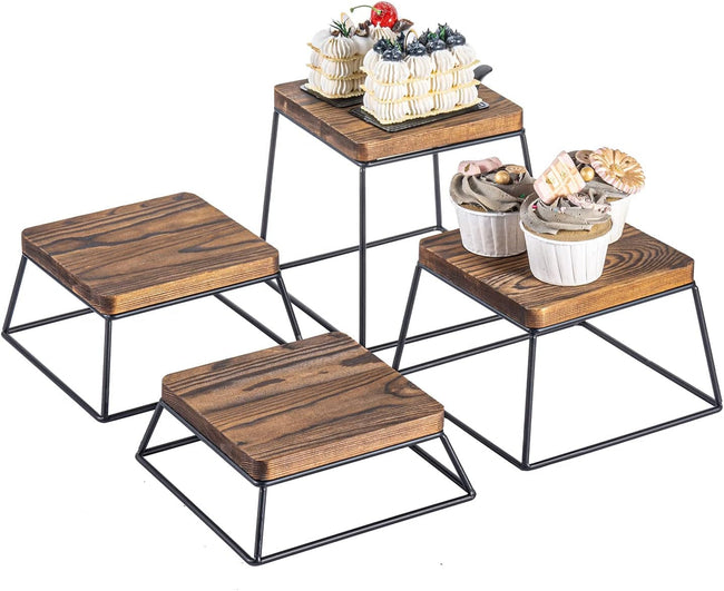 Burnt Wood & Black Metal Food Display Stands, Set of 4 Made in USA