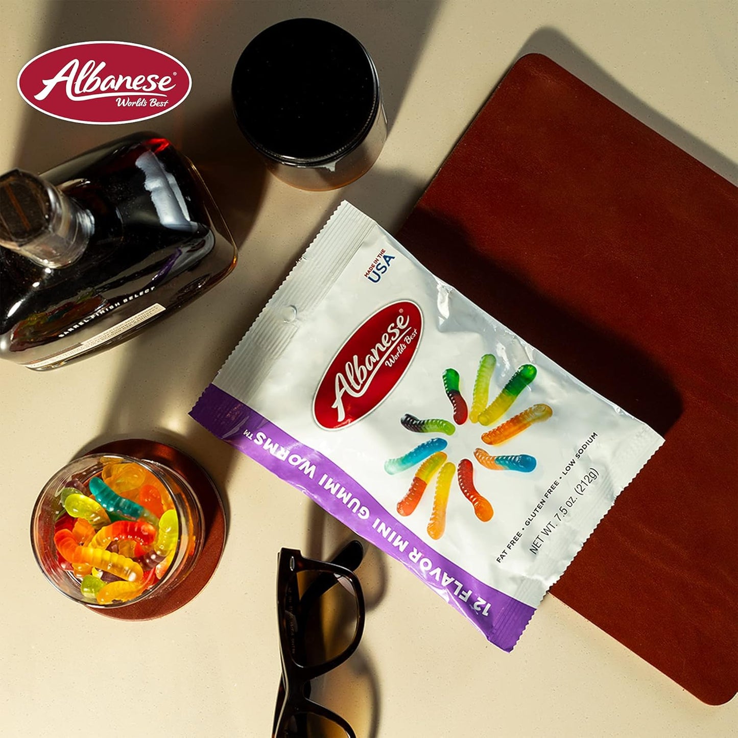 Albanese World'S Best 12 Flavor Mini Gummi Worms, 7.5Oz Case of 48