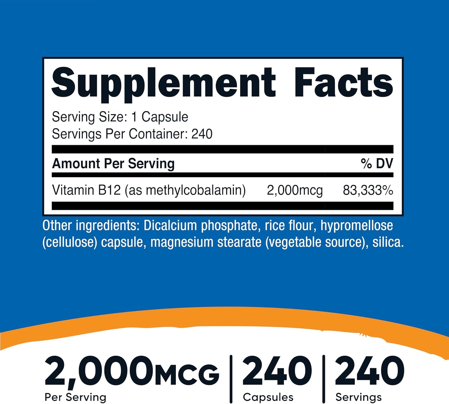Vitamin B12 (Methylcobalamin) 2000Mcg, 240 Capsules - Vegetarian Caps, Non-Gmo, Gluten Free B12 Supplement
