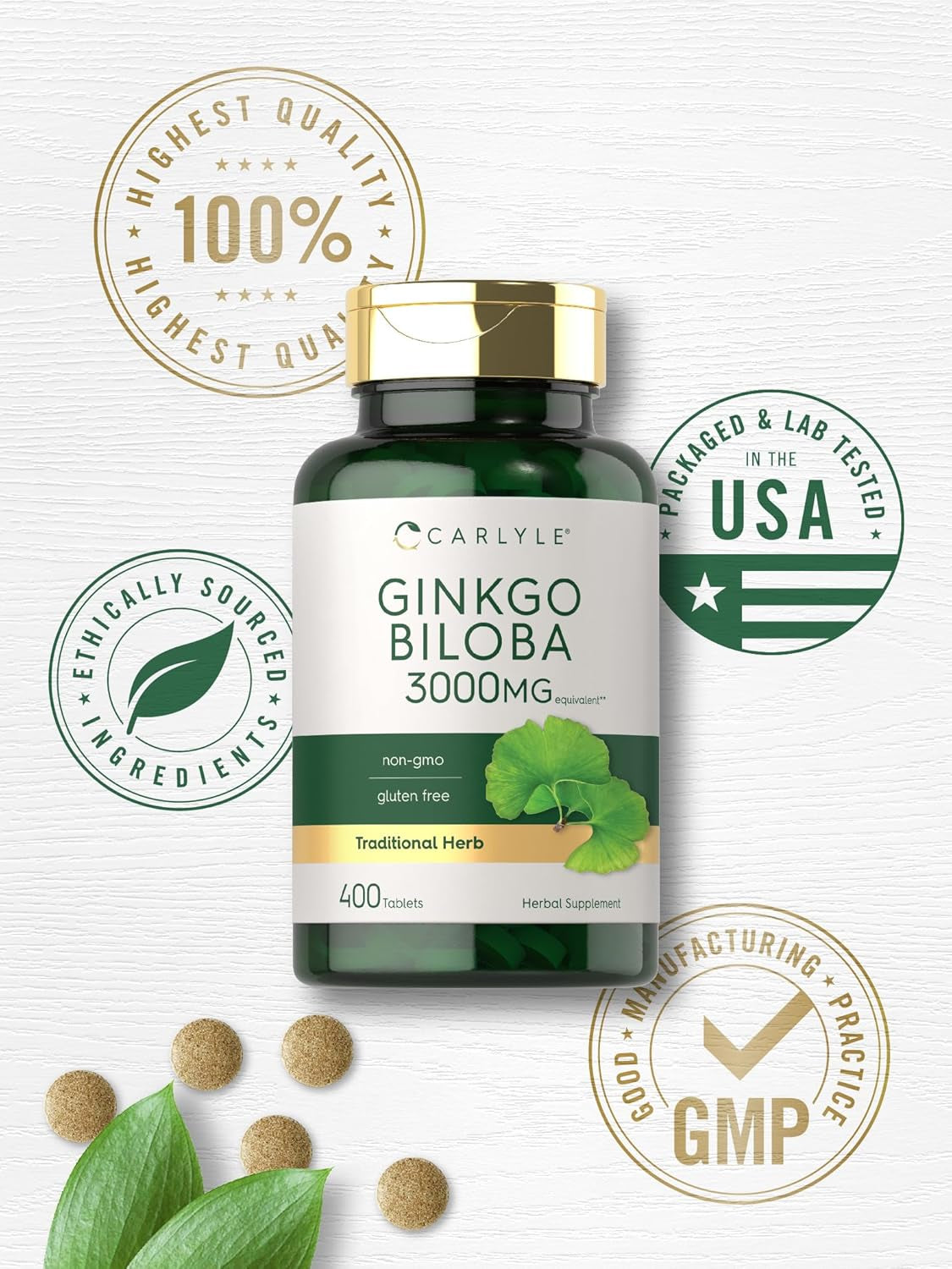 Carlyle Ginkgo Biloba 3000Mg | 400 Tablets | Non-Gmo, Gluten Free Herbal Supplement