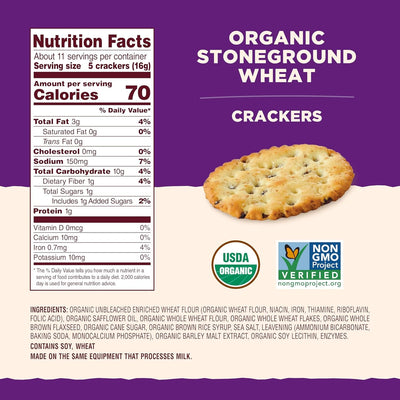 Back to Nature Organic Stoneground Wheat Crackers - Dairy Free, Non-Gmo, Made with Whole Grains & Flax Seed, Delicious & Quality Snacks, 6 Ounce​